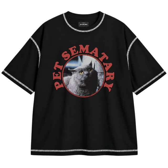 Pet Sematary 6 — Unisex oversize, Negro con costura blanca
