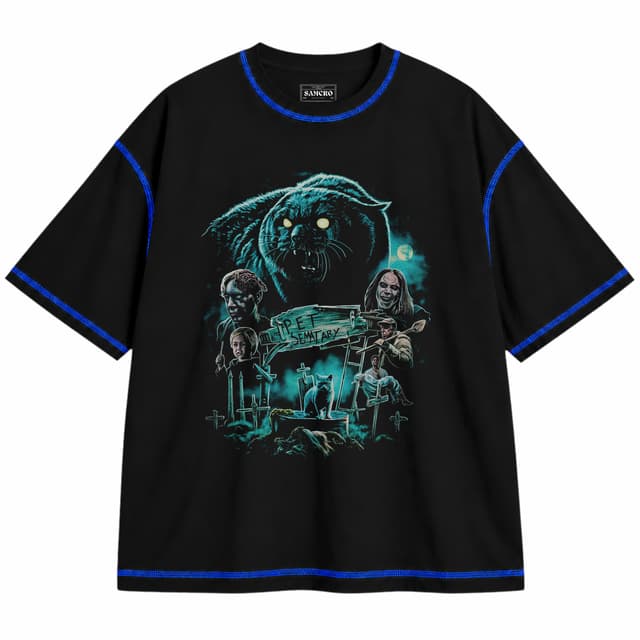 Pet Sematary - Soil of a Mans Heart — Unisex oversize, Negro con costura azul