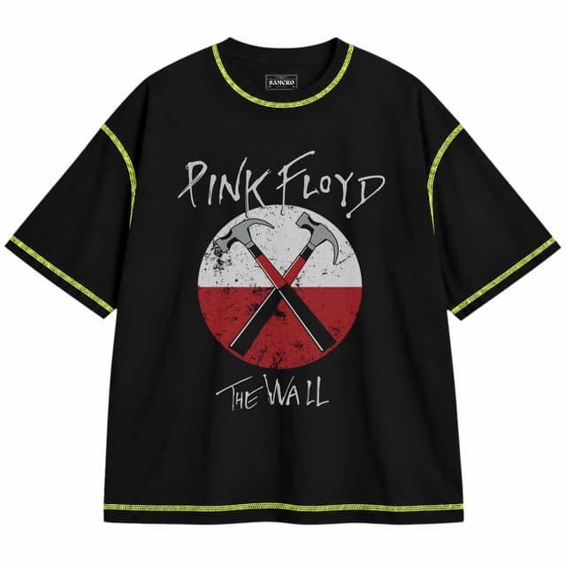Pink Floyd 1 — Unisex oversize, Negro con costura verde