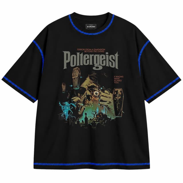 Poltergeist - 40th Anniversary — Unisex oversize, Negro con costura azul