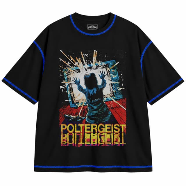 Poltergeist - Carol Anne Estatica TV — Unisex oversize, Negro con costura azul