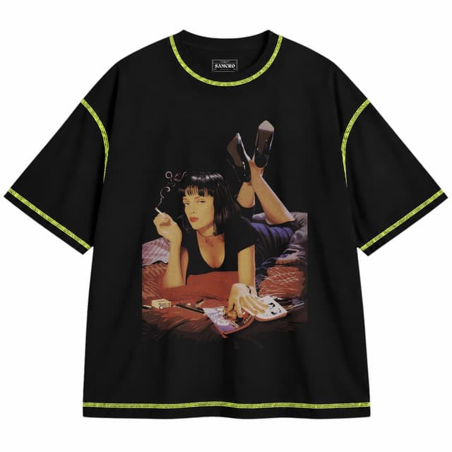 Pulp Fiction 2 — Unisex oversize, Negro con costura verde
