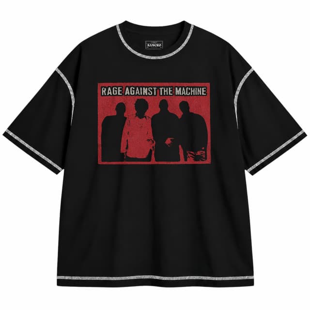Rage Against the Machine - Debut — Unisex oversize, Negro con costura blanca