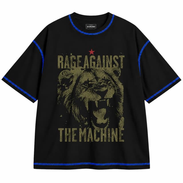 Rage Against the Machine - Pride — Unisex oversize, Negro con costura azul