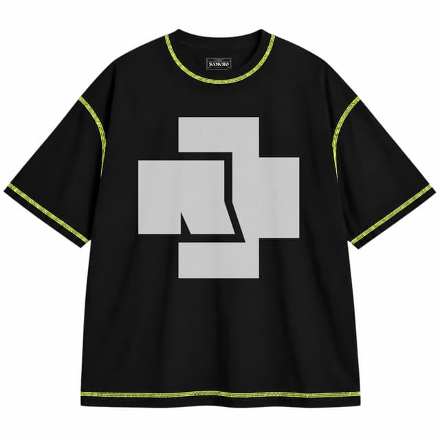 Rammstein 1 — Unisex oversize, Negro con costura verde