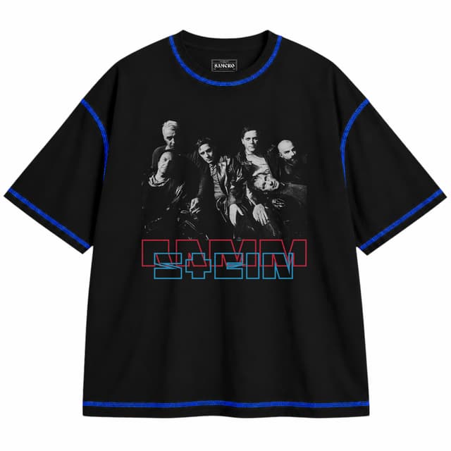 Rammstein - Foto Banda Sepia Envejecida — Unisex oversize, Negro con costura azul