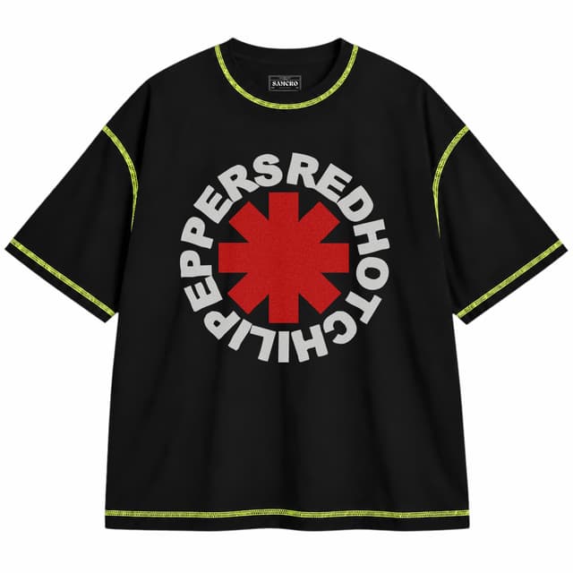 Red Hot Chili Peppers 2 — Unisex oversize, Negro con costura verde