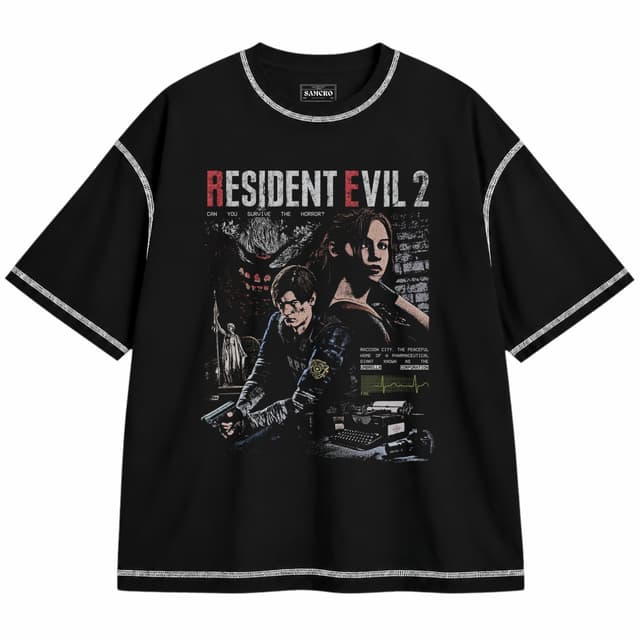 Resident Evil - Can You Survive the Horror — Unisex oversize, Negro con costura blanca