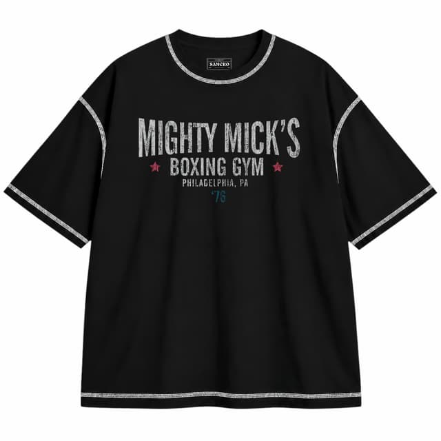 Rocky 19 — Unisex oversize, Negro con costura blanca