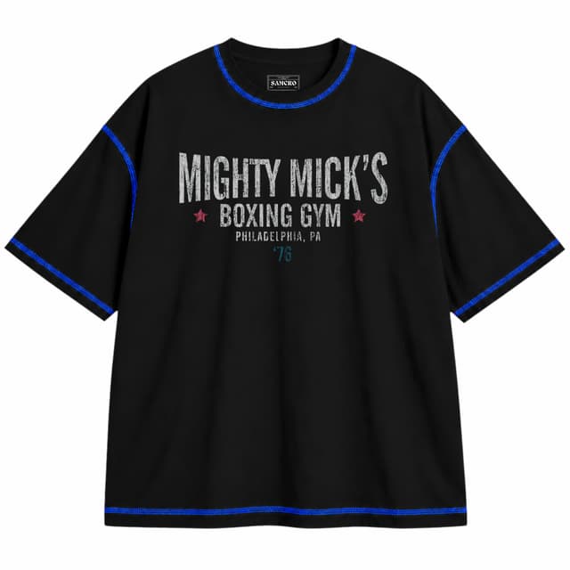 Rocky 19 — Unisex oversize, Negro con costura azul