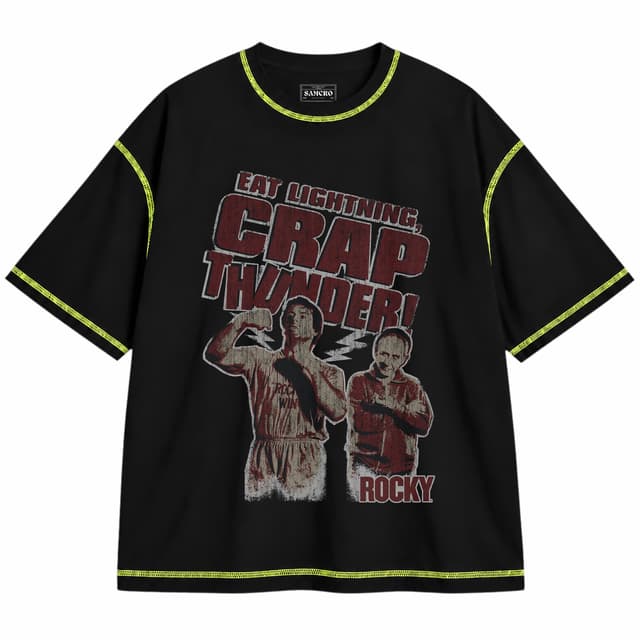 Rocky 27 — Unisex oversize, Negro con costura verde