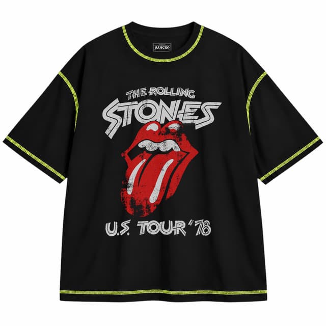Rolling Stones 19 — Unisex oversize, Negro con costura verde