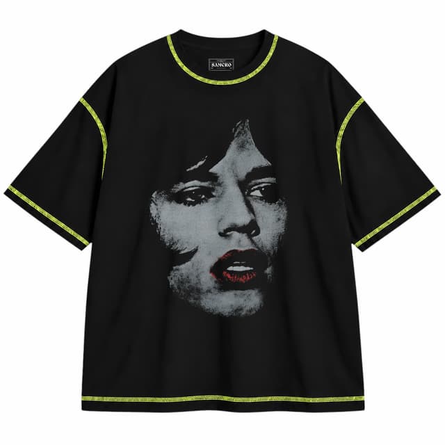 Rolling Stones 20 — Unisex oversize, Negro con costura verde