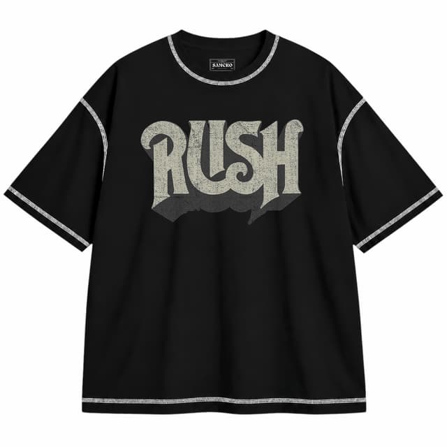 Rush 5 — Unisex oversize, Negro con costura blanca