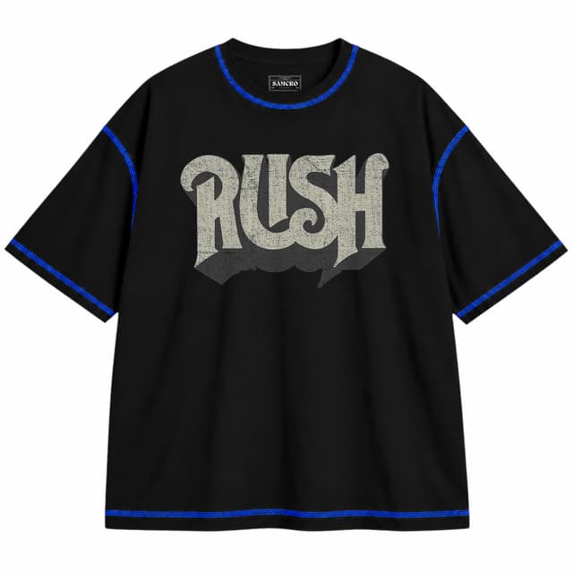Rush 5 — Unisex oversize, Negro con costura azul
