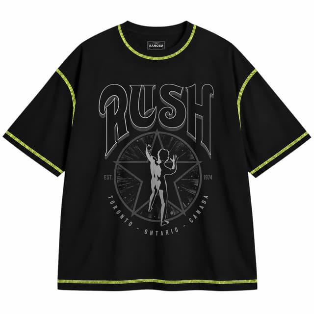 Rush - Black Classic — Unisex oversize, Negro con costura verde