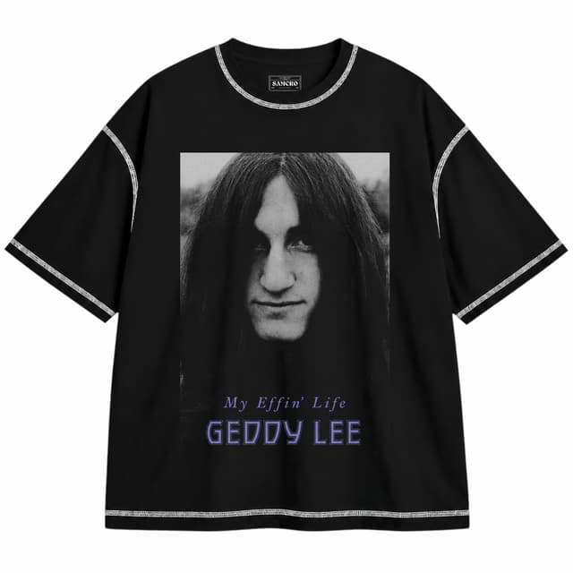 Rush - Young Geddy — Unisex oversize, Negro con costura blanca