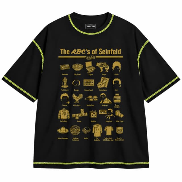 Seinfeld - Abcs Icons — Unisex oversize, Negro con costura verde