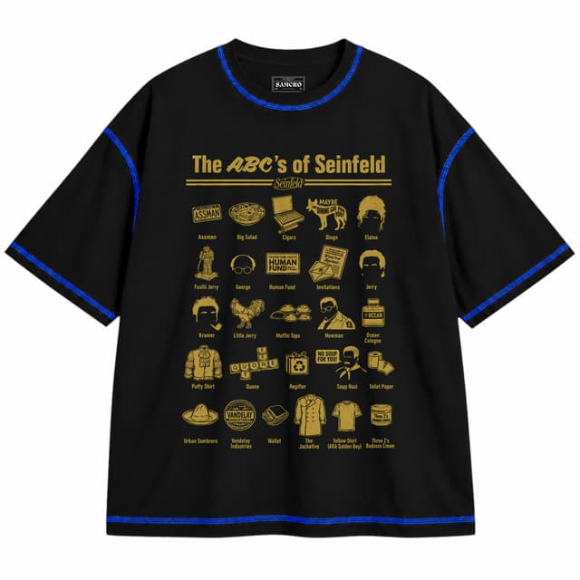 Seinfeld - Abcs Icons — Unisex oversize, Negro con costura azul