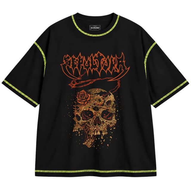 Sepultura - Beneath — Unisex oversize, Negro con costura verde