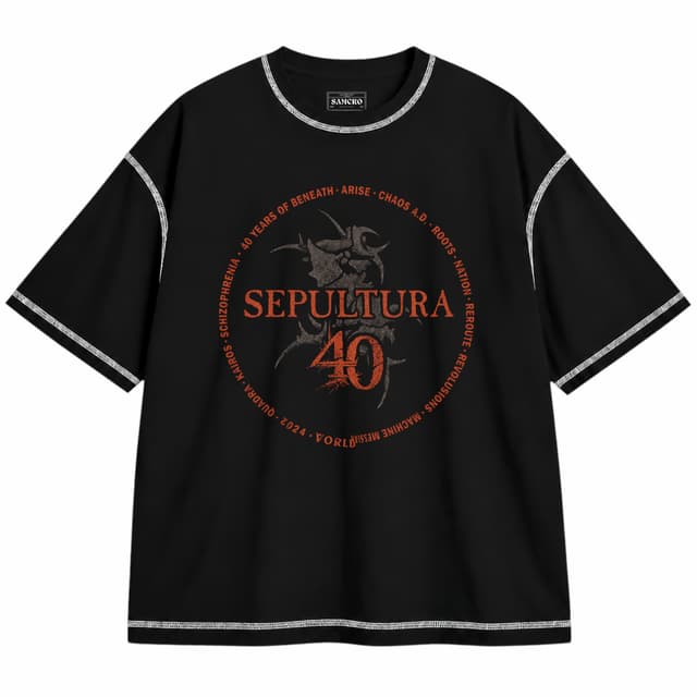 Sepultura - Celebrating Life Through Death — Unisex oversize, Negro con costura blanca