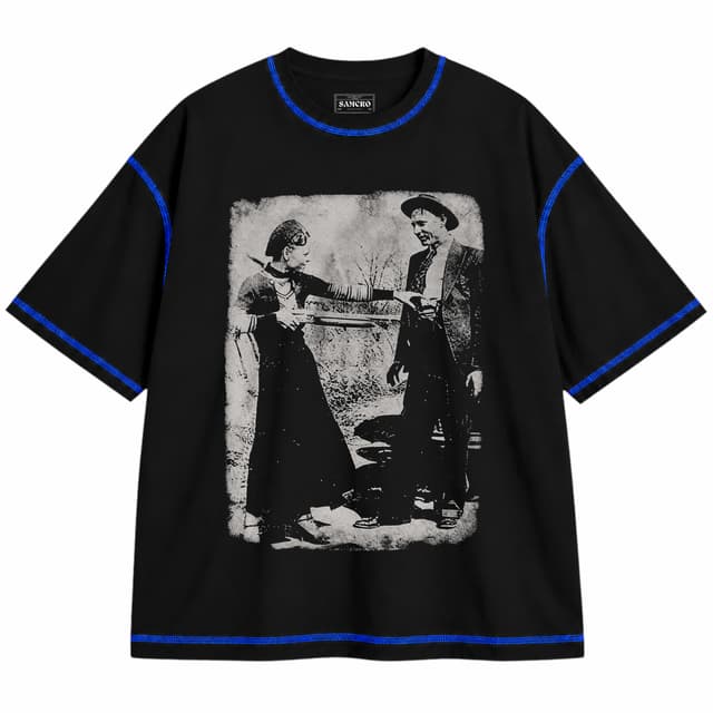 Social Distortion - Bonnie and Clyde — Unisex oversize, Negro con costura azul