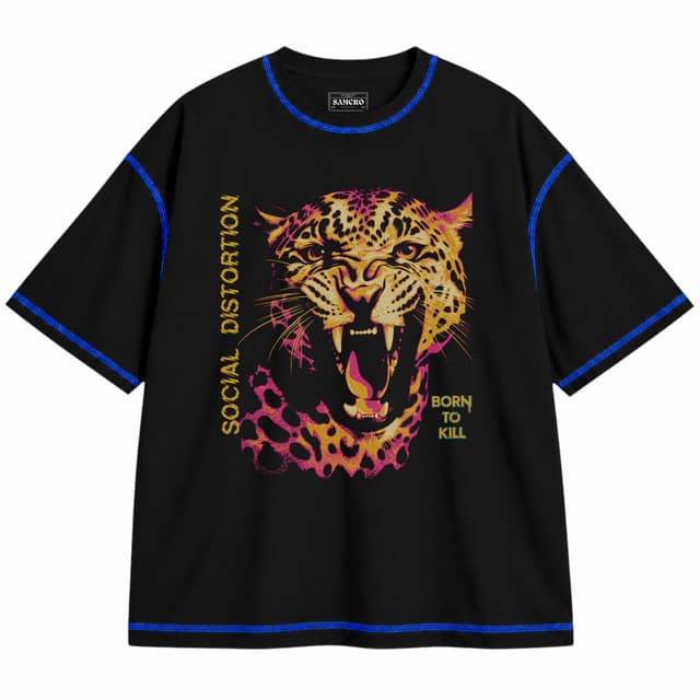 Social Distortion - Born to Kill Cover — Unisex oversize, Negro con costura azul