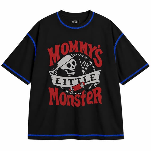 Social Distortion - Mommys Monster — Unisex oversize, Negro con costura azul