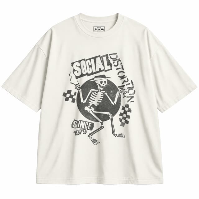 Social Distortion - Speakeasy Checkered Skelly — Unisex oversize, Crema