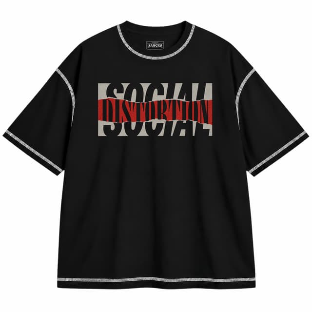 Social Distortion - Torn Logo — Unisex oversize, Negro con costura blanca