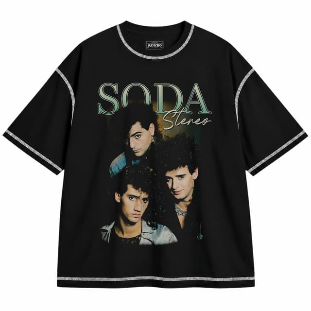 Soda Stereo 2 — Unisex oversize, Negro con costura blanca