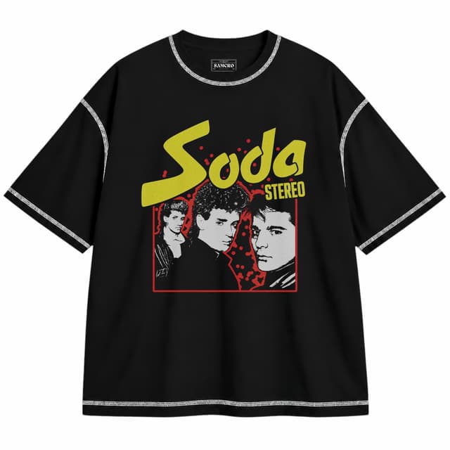 Soda Stereo - Primer Album Portada — Unisex oversize, Negro con costura blanca