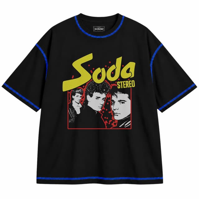 Soda Stereo - Primer Album Portada — Unisex oversize, Negro con costura azul