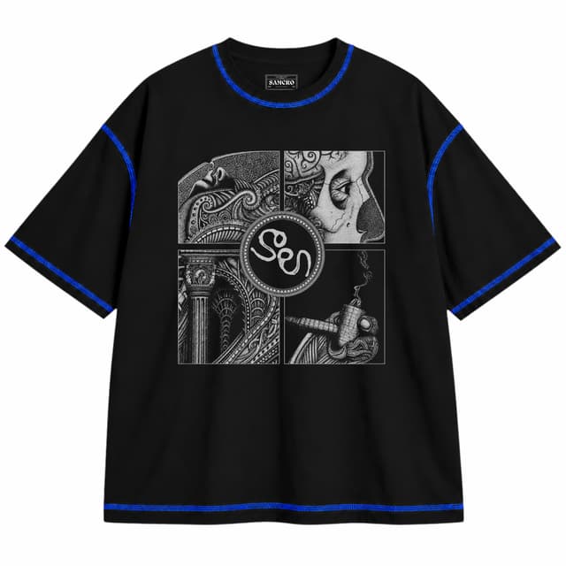 Soen - Cognitive — Unisex oversize, Negro con costura azul