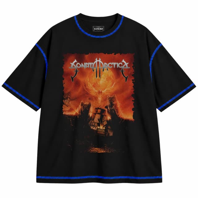 Sonata Arctica - Classic Reckoning Night — Unisex oversize, Negro con costura azul