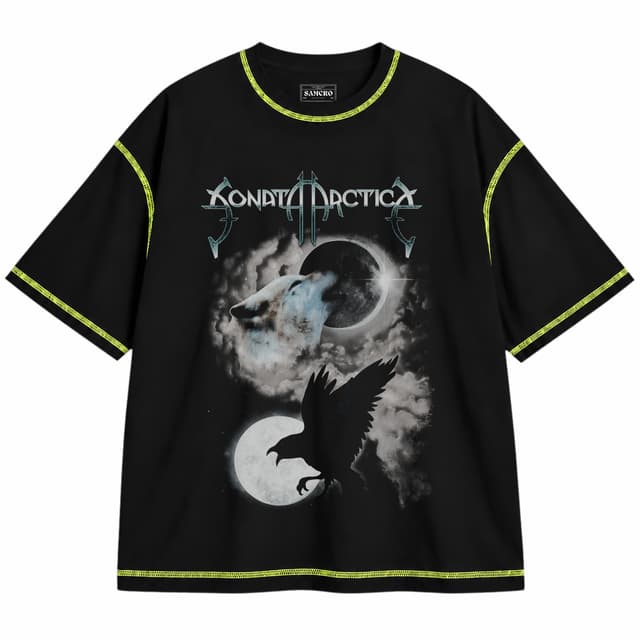 Sonata Arctica - Wolf and Raven — Unisex oversize, Negro con costura verde