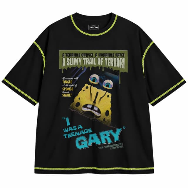Spongebob Squarepants - I Was a Teenage Gary — Unisex oversize, Negro con costura verde