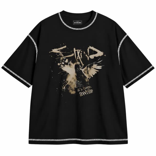 Staind - Angel Wings — Unisex oversize, Negro con costura blanca