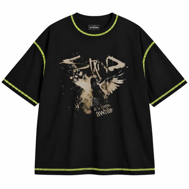 Staind - Angel Wings — Unisex oversize, Negro con costura verde