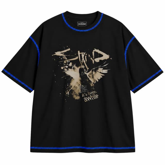 Staind - Angel Wings — Unisex oversize, Negro con costura azul