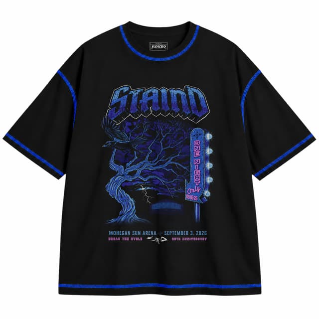 Staind - Mohegan Sun Uncasville — Unisex oversize, Negro con costura azul