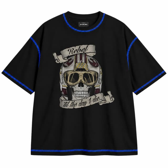 Star wars 17 — Unisex oversize, Negro con costura azul