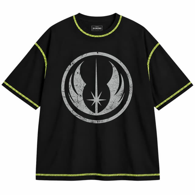 Star wars 2 — Unisex oversize, Negro con costura verde