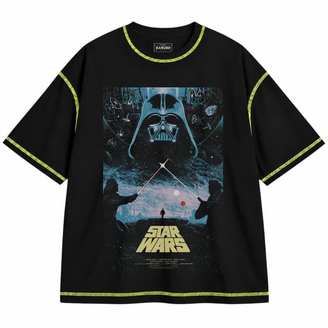 Star wars 21 — Unisex oversize, Negro con costura verde
