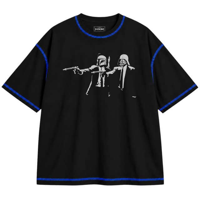 Star wars 3 — Unisex oversize, Negro con costura azul