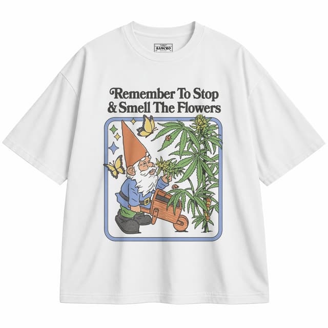 Stop and smell the flowers — Unisex oversize, Blanco