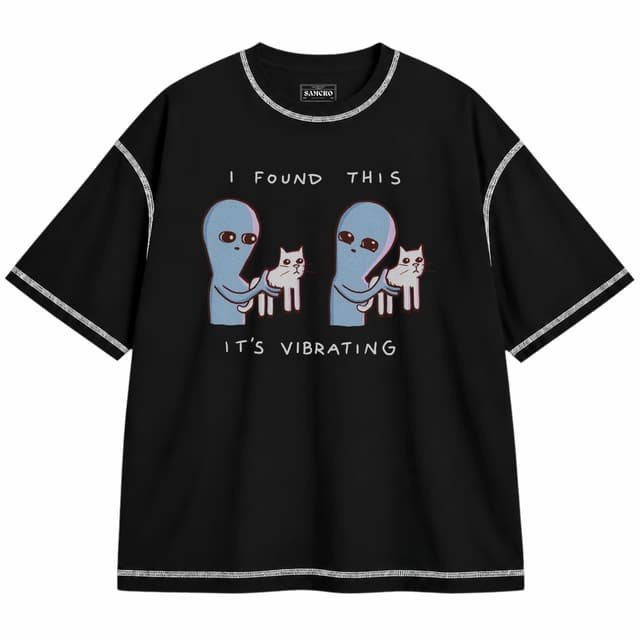 STRANGE PLANET — Unisex oversize, Negro con costura blanca