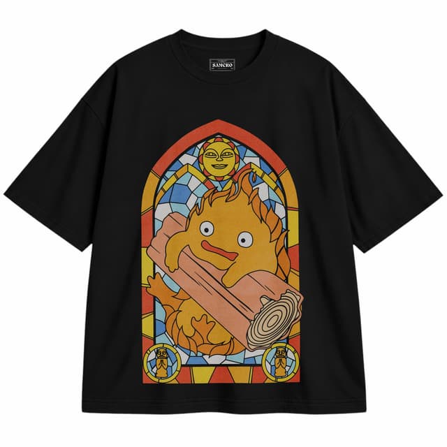Studio Ghibli - Howls Moving Castle Calcifer Stained Glass — Unisex oversize, Negro