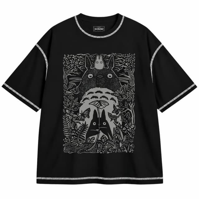 Studio Ghibli - My Neighbor Totoro Keeper Forest — Unisex oversize, Negro con costura blanca