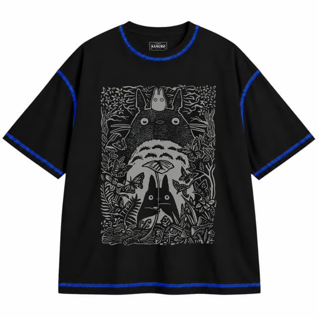 Studio Ghibli - My Neighbor Totoro Keeper Forest — Unisex oversize, Negro con costura azul